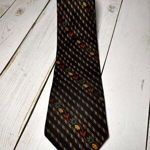 Vintage YVES SAINT LAURENT Tie Men's Silk Black Floral Neck Wear 3” X  56”